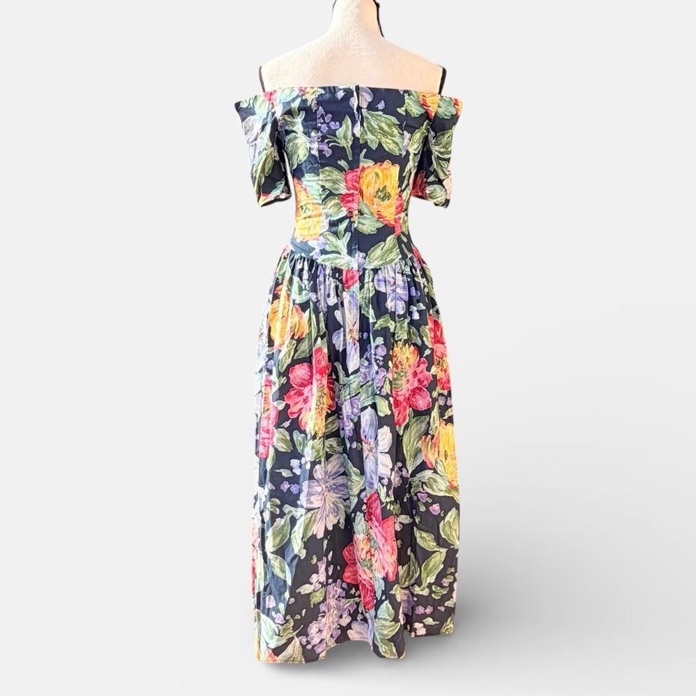 Gunne Sax blue floral off shoulder sweetheart bodice dress - Picture 5 of 7